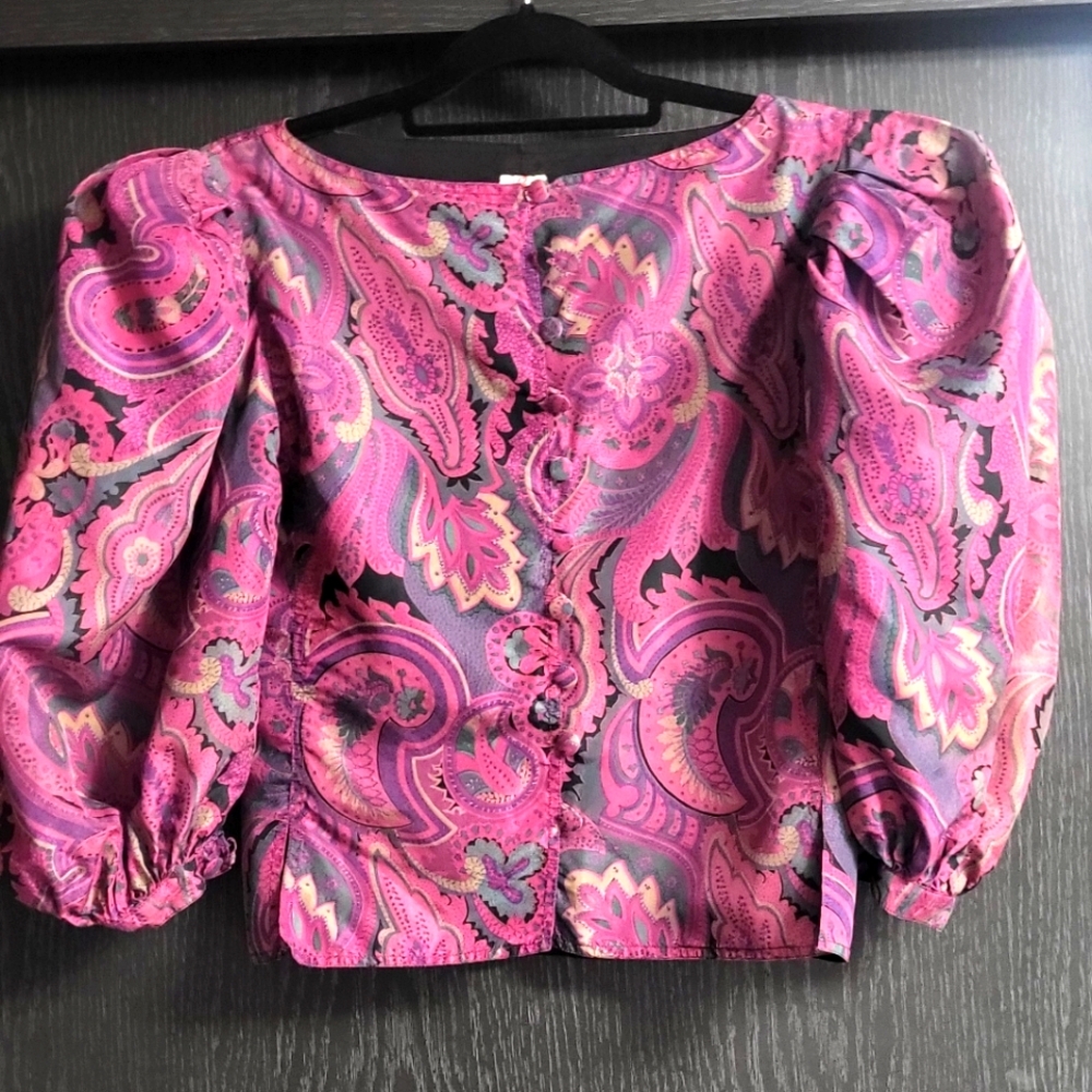 Unique Vintage Pink and Purple Paisley Blouse